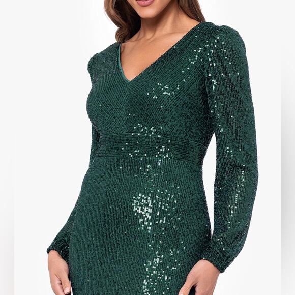 Xscape Petite “Farley” Long Sleeve V-Neck Floor Length Dress Women’s Sz 10P - Picture 3 of 10